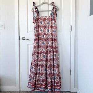 Victoria Dunn Tiered Maxi Cotton Dress in Colorful Cottagecore Fruit Print